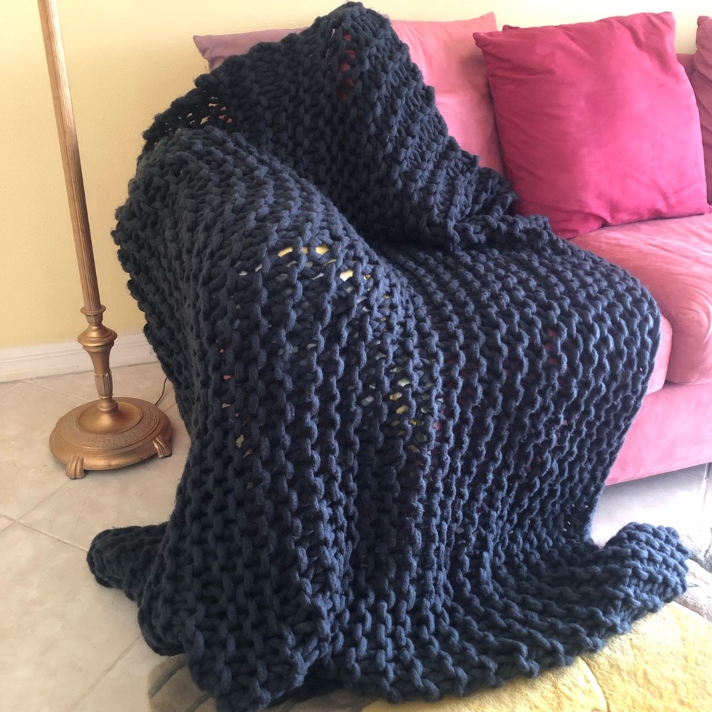 Navy Wool Braided Throw